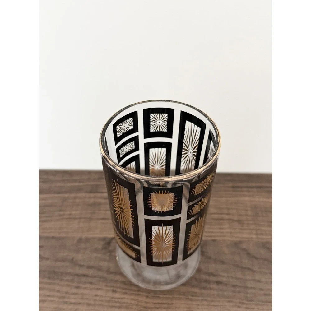 Vintage MCM Jeannette Glass Atomic Starburst Lidded Apothecary Jar Black Gold